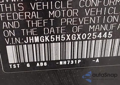 2016 Honda Fit Lx из США, поврежденный, VIN JHMGK5H5XGX025445